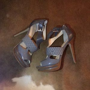 Gray leather high heels